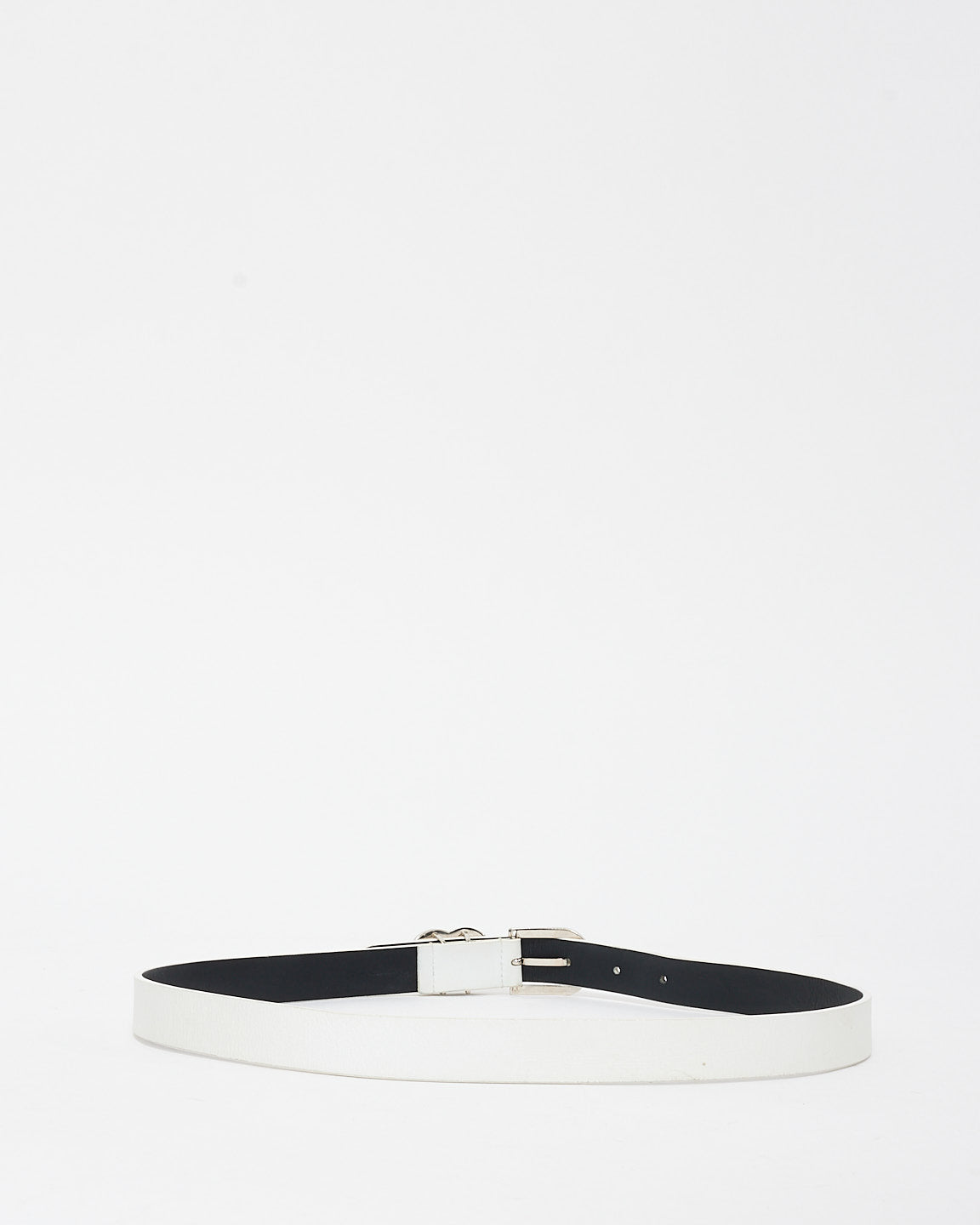 Chanel White Leather & Crystal Logo Belt - 75/30