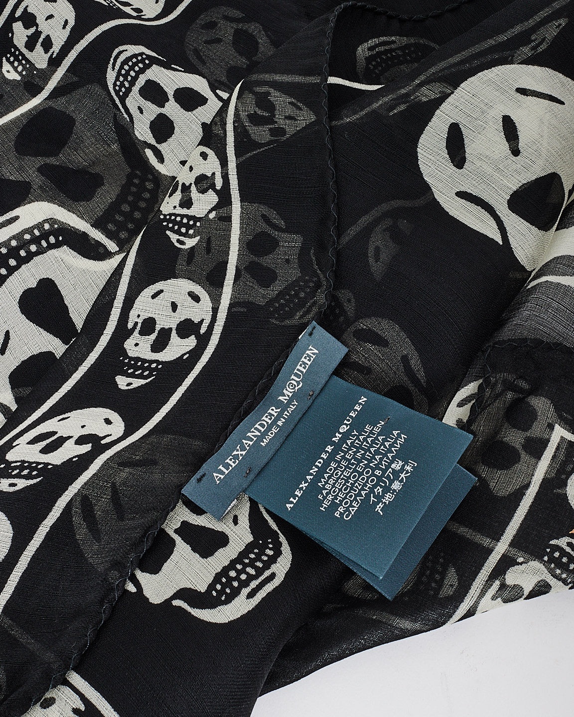 Alexander McQueen Black & White Skull Chiffon Scarf