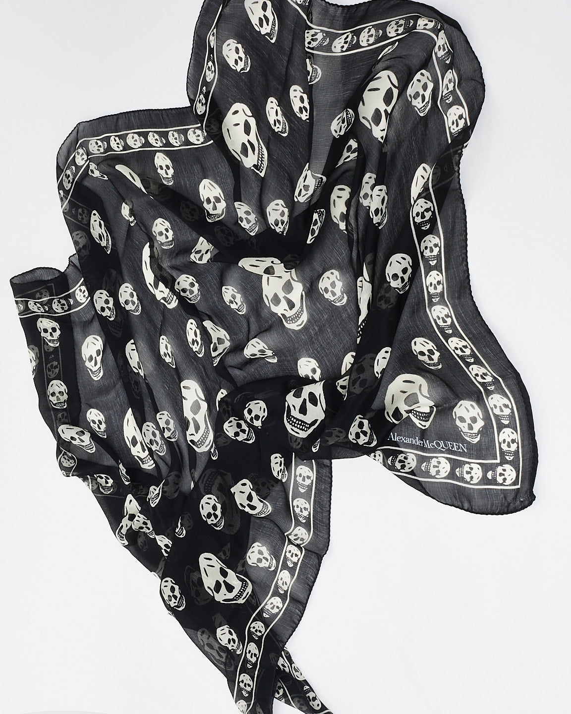 Alexander McQueen Black & White Skull Chiffon Scarf