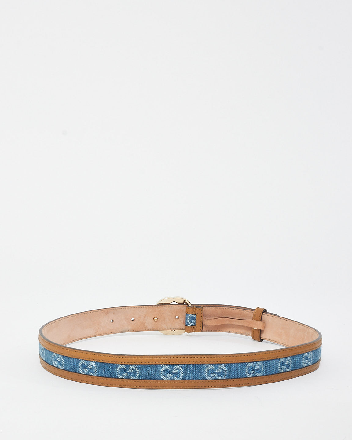 Gucci Brown Leather & Denim Monogram Logo Belt - 80/32