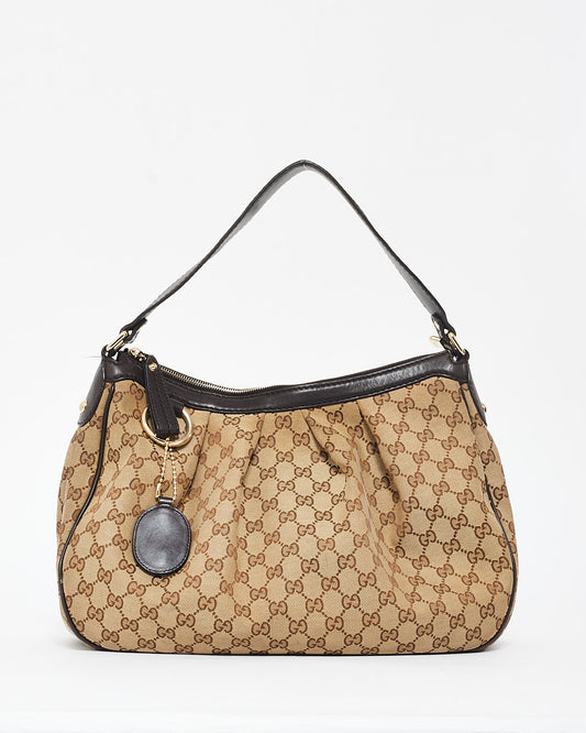 Gucci Brown & Beige GG Monogram Canvas Sukey Shoulder Bag