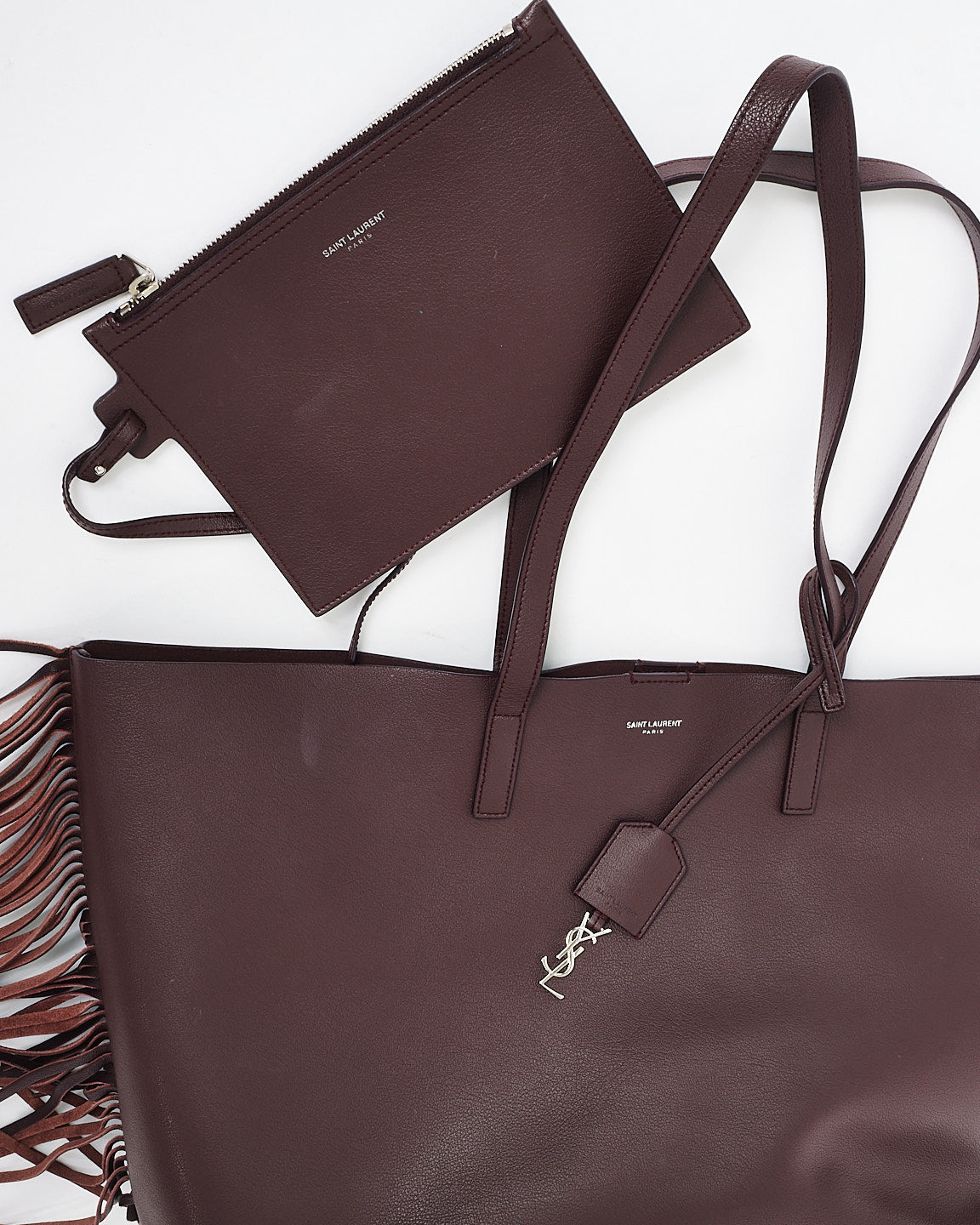 Saint Laurent Burgundy Leather & Fringe Tote Bag