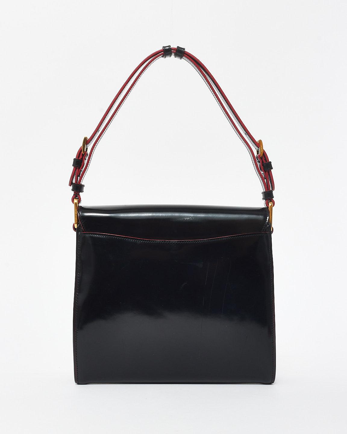 Prada Vintage Black Leather & Red Lining Shoulder Bag