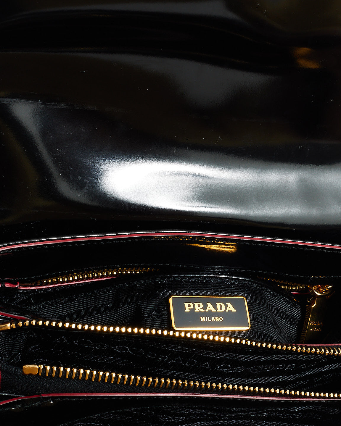 Prada Vintage Black Leather & Red Lining Shoulder Bag