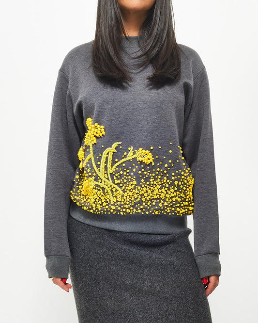 Prada Grey & Yellow Beaded Crewneck Sweater - XS