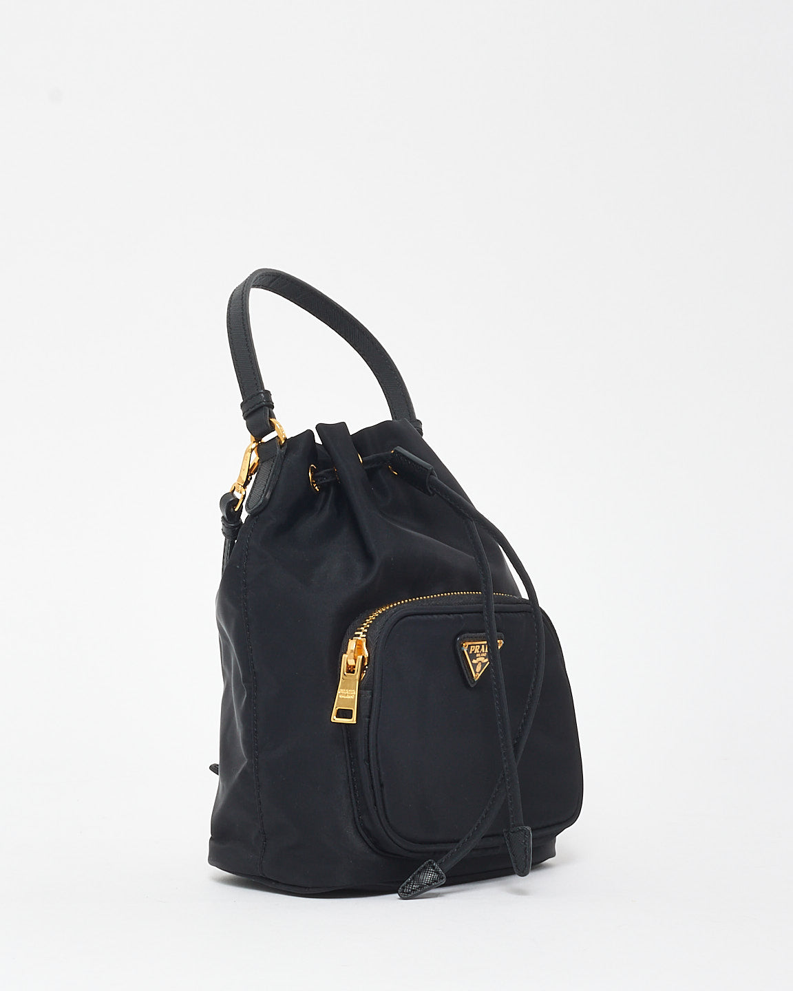 Prada Black Nylon Duet Drawstring Logo Crossbody Bucket Bag