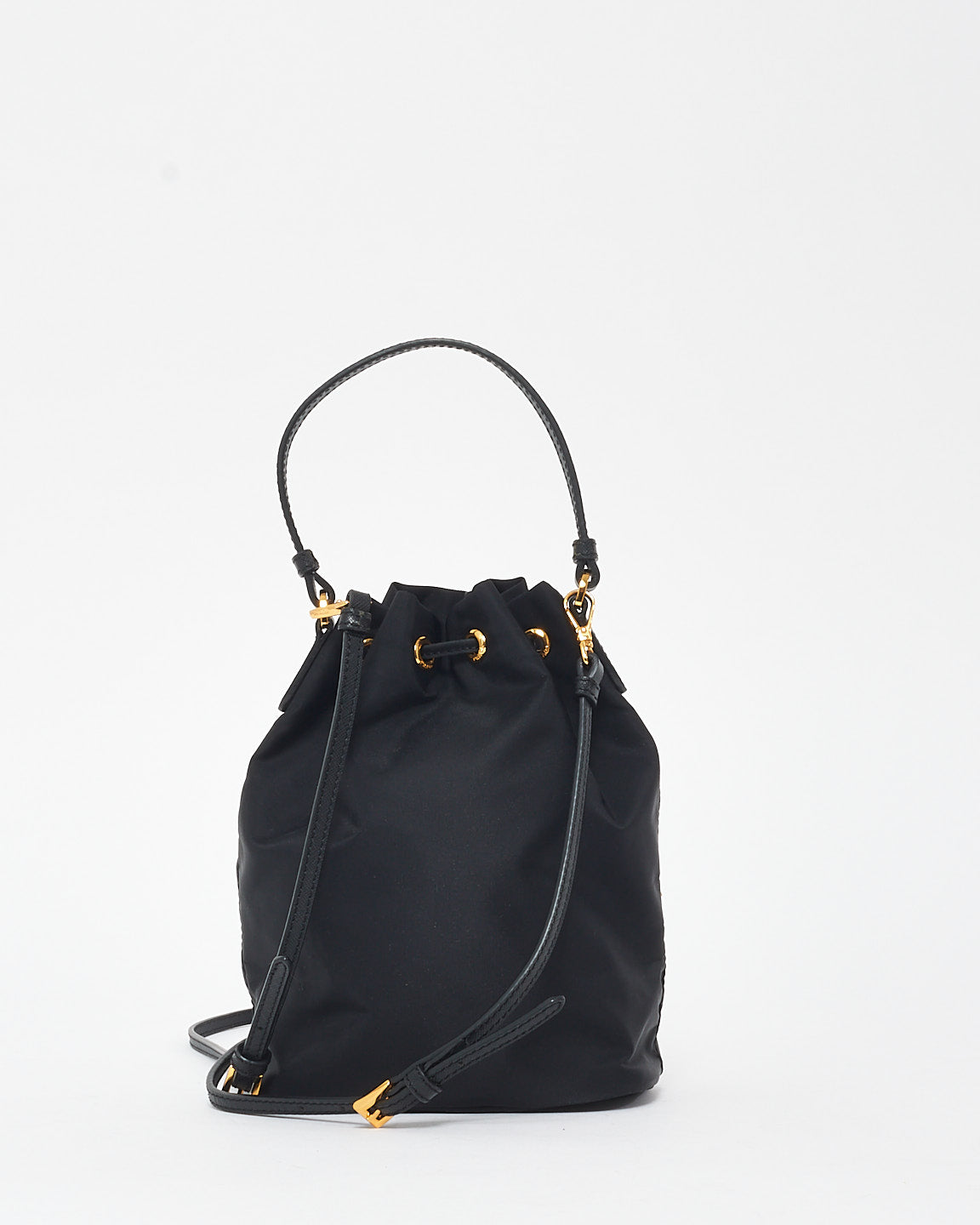 Prada Black Nylon Duet Drawstring Logo Crossbody Bucket Bag