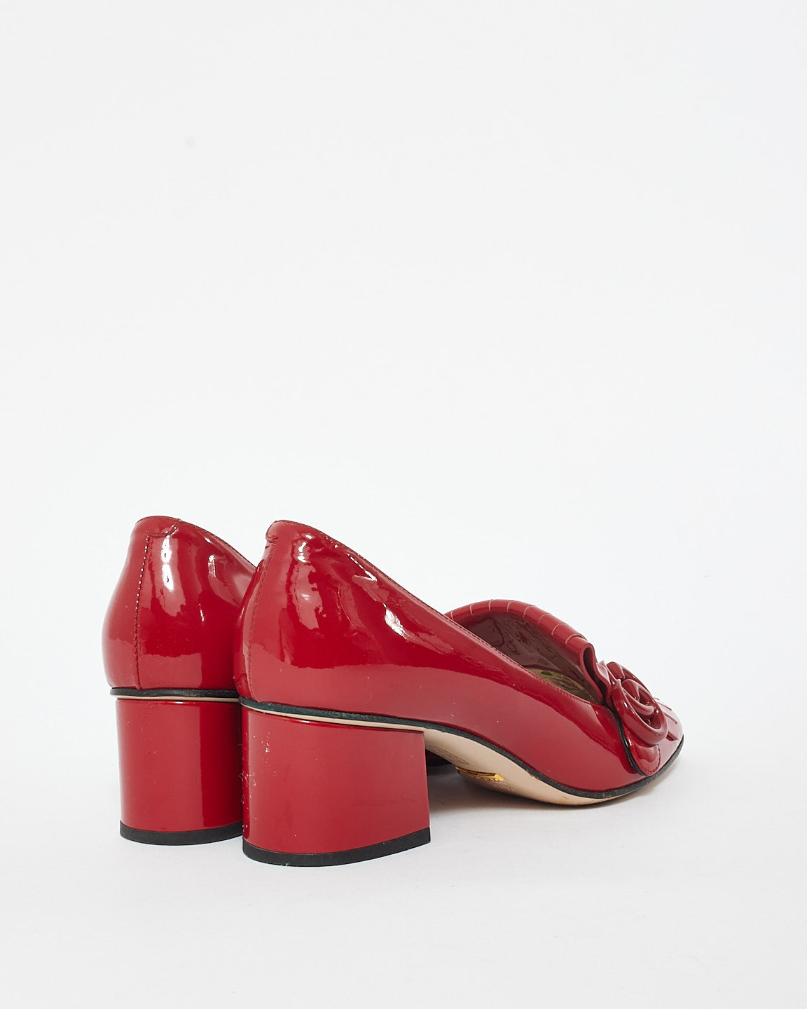 Gucci Red Patent Leather Marmont Fringe Block Heel Loafers - 37.5