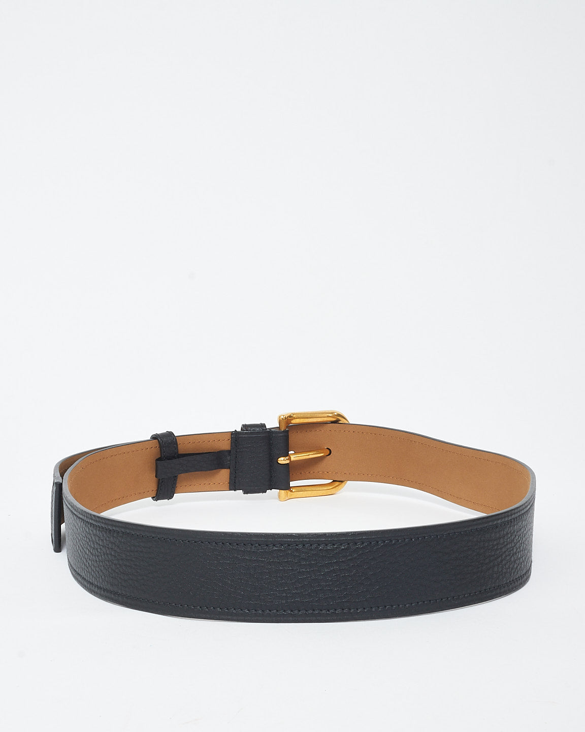 Prada Black Leather Gold Buckle Belt - 90/36