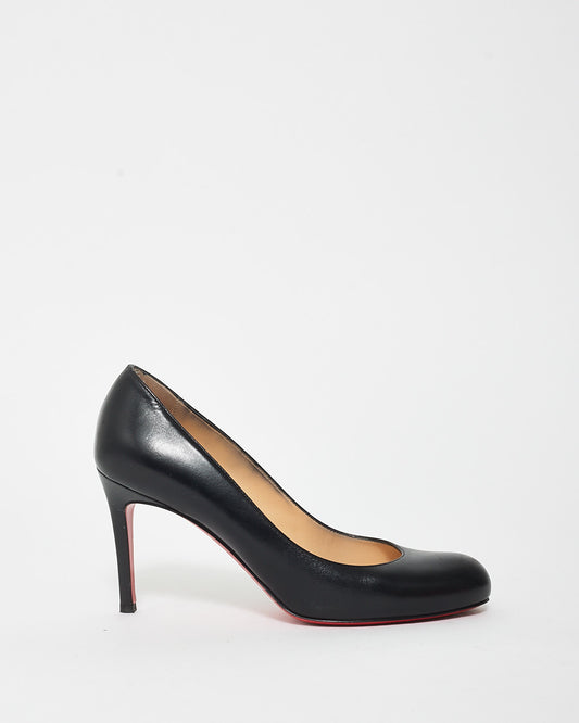 Christian Louboutin Black Leather Round Toe 85MM Pumps - 37