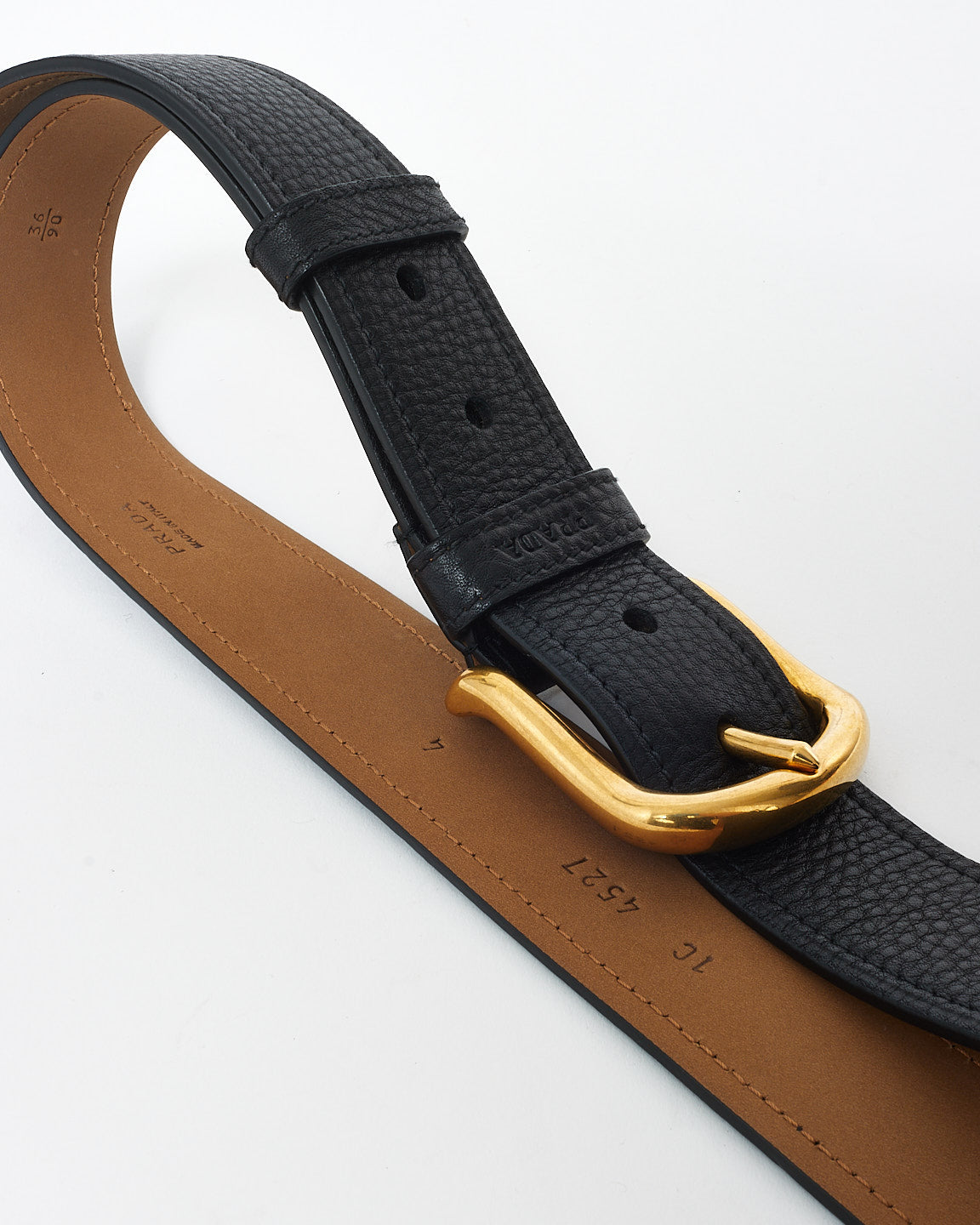 Prada Black Leather Gold Buckle Belt - 90/36