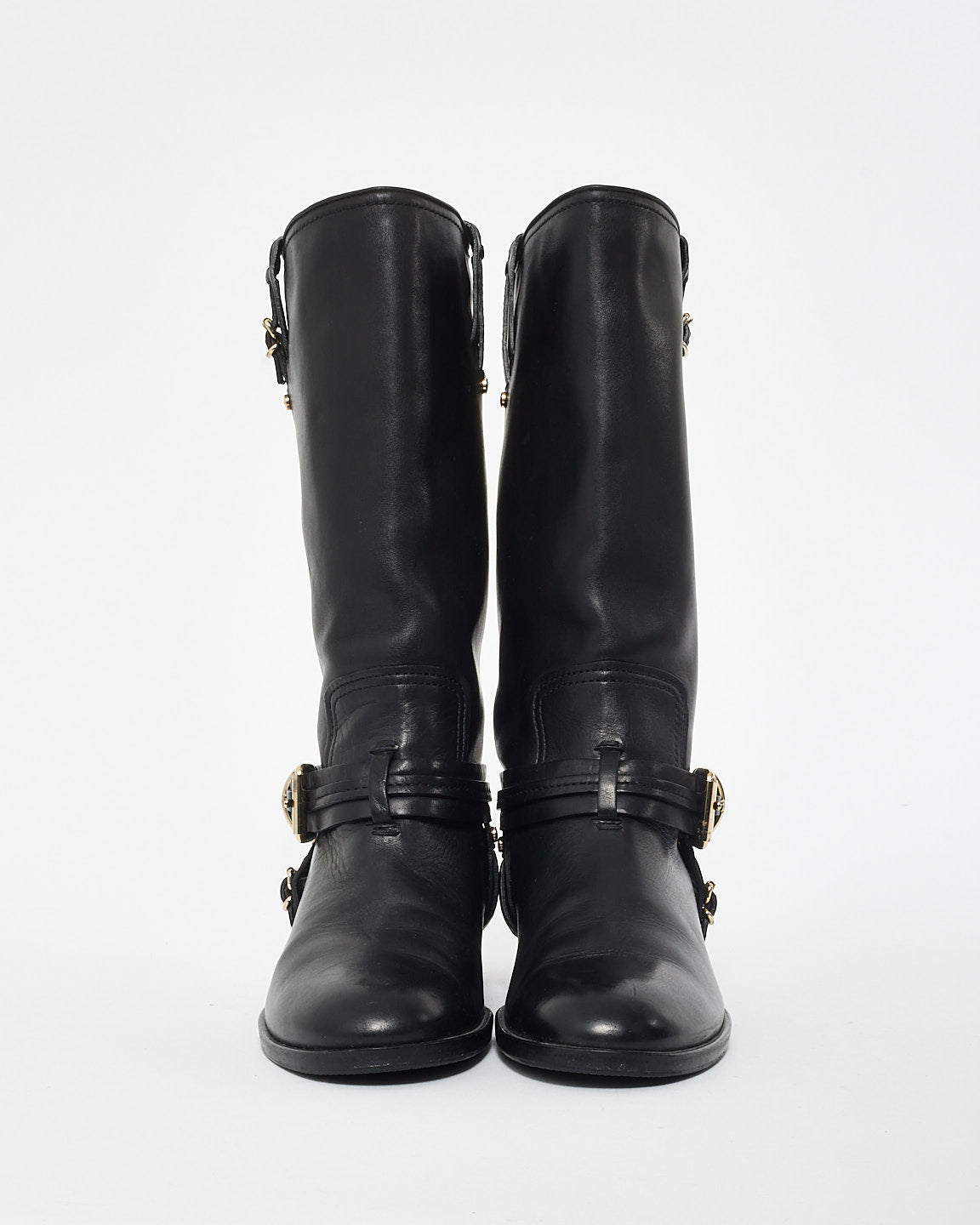 Dior Black Leather & Buckle Knee High Boots - 37