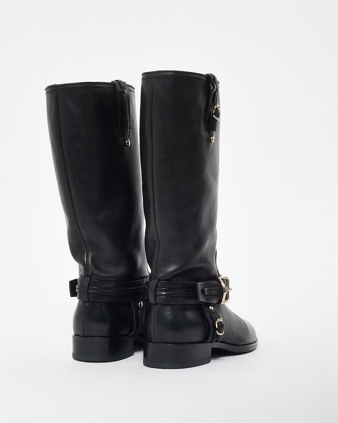 Dior Black Leather & Buckle Knee High Boots - 37