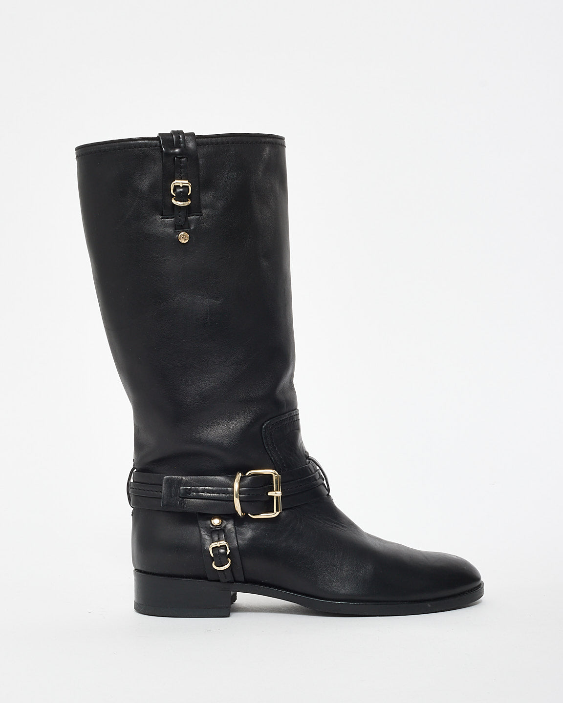 Dior Black Leather & Buckle Knee High Boots - 37