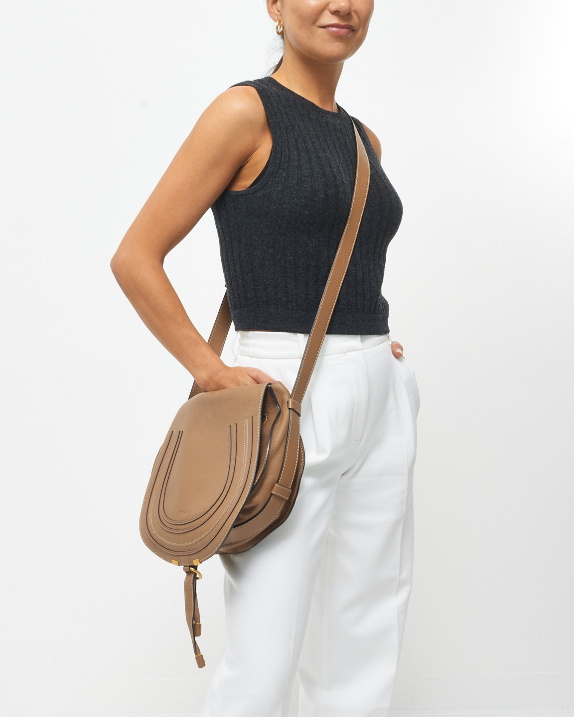 Chloé Brown Leather Marcie Crossbody Saddle Bag