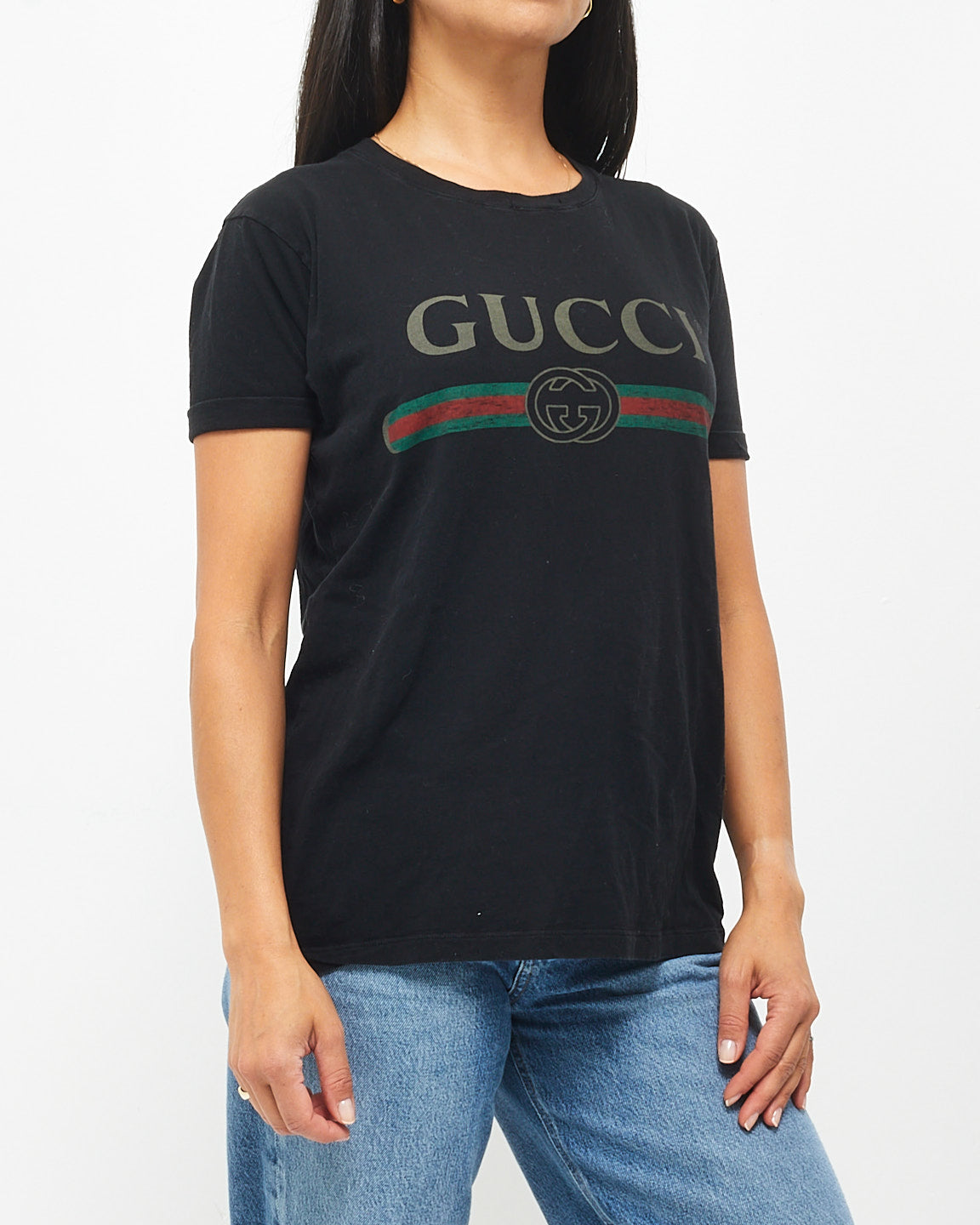 Gucci Black Green & Red Logo T-Shirt - XXXS