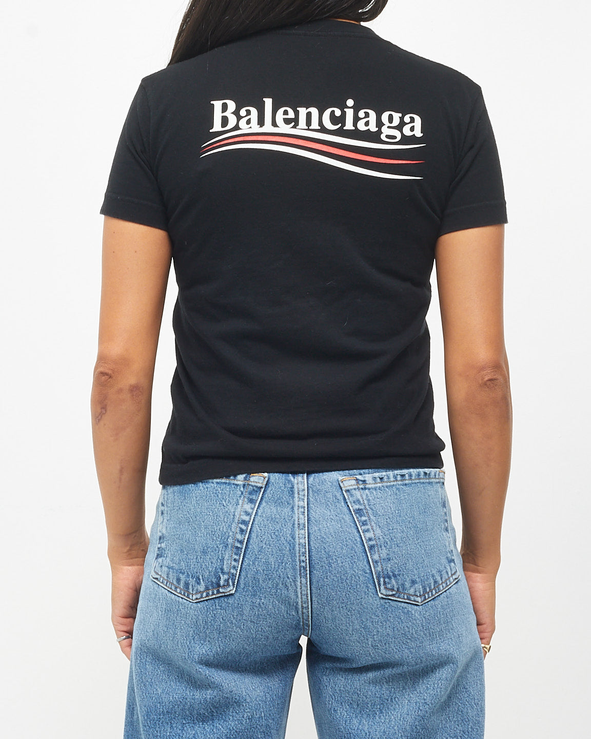 Balenciaga Black White & Red Logo Cotton T-Shirt - XS