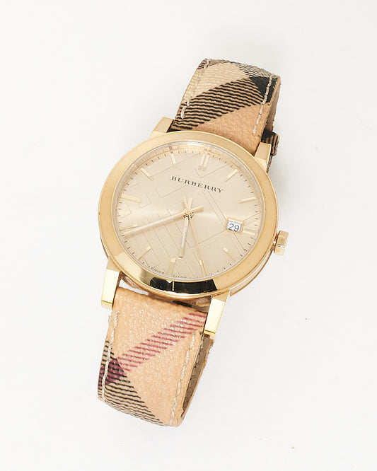 Burberry Champagne Dial & Leather Nova Check Band City 36 MM Watch