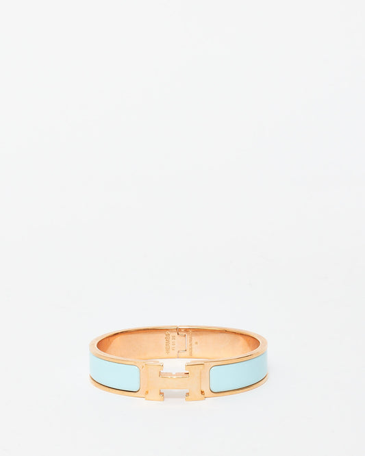 Hermès Blue & Rose Gold Enamel Clic Clac Bracelet - PM