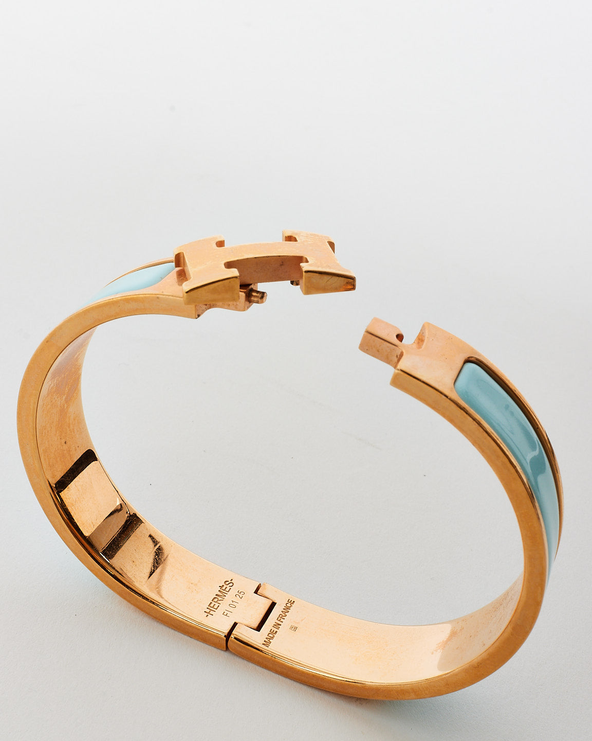 Hermès Blue & Rose Gold Enamel Clic Clac Bracelet - PM