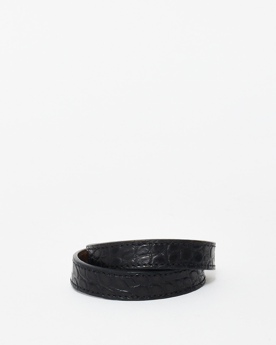 Hermès Black Alligator Kelly Leather Double Bracelet - S