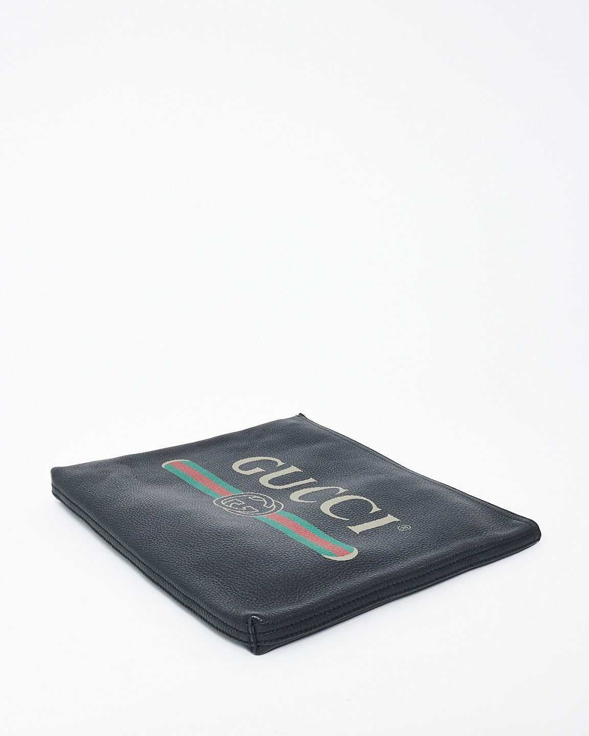 Gucci Black Leather Logo With Green & Red Web Clutch