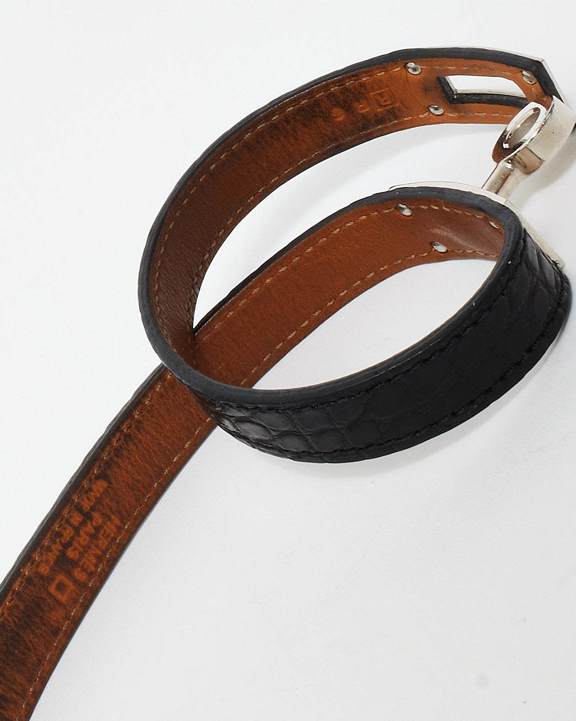 Hermès Black Alligator Kelly Leather Double Bracelet - S