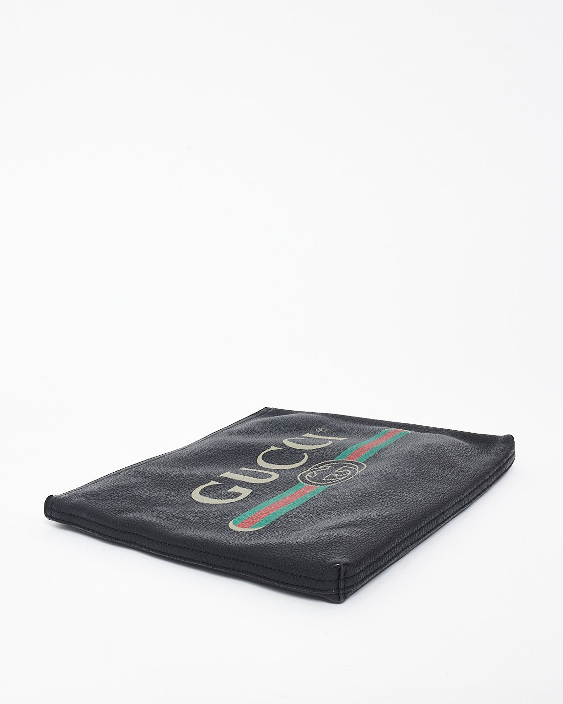 Gucci Black Leather Logo With Green & Red Web Clutch