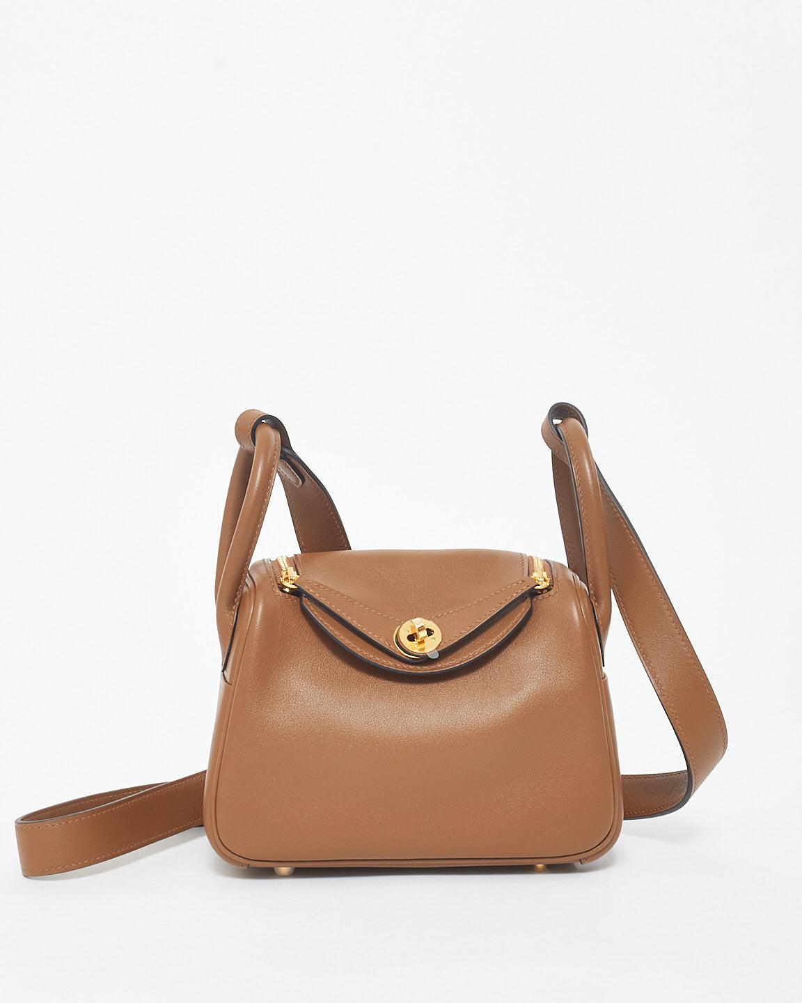 Hermès Brown (Biscuit) Leather Mini Lindy Crossbody Bag