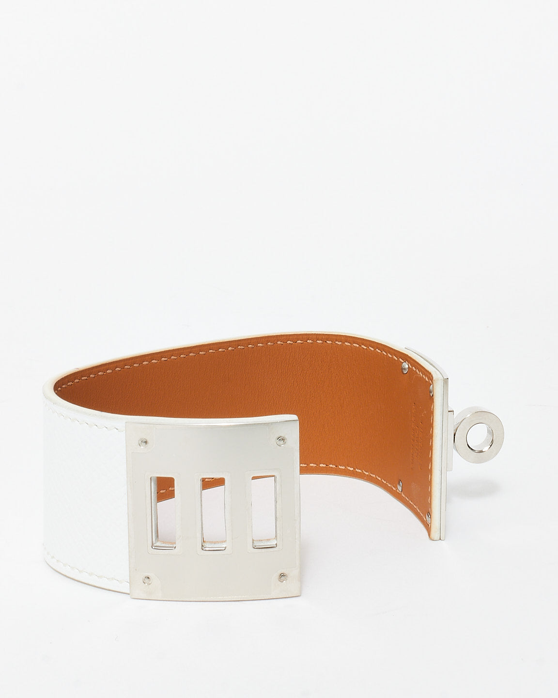 Hermès White Leather Kelly Dog Cuff - T2