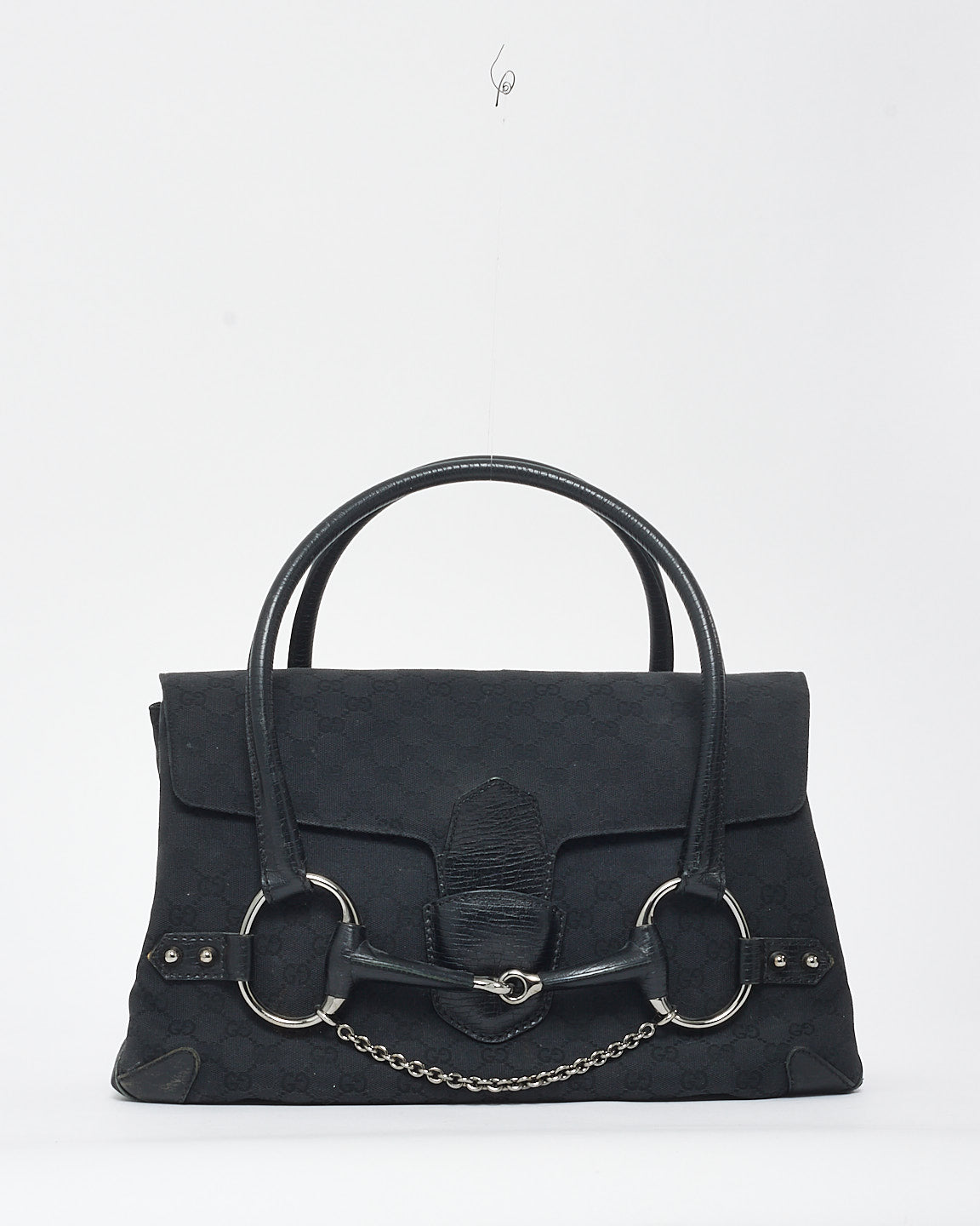 Gucci Black Monogram Canvas Horsebit & Chain Large Tote Bag