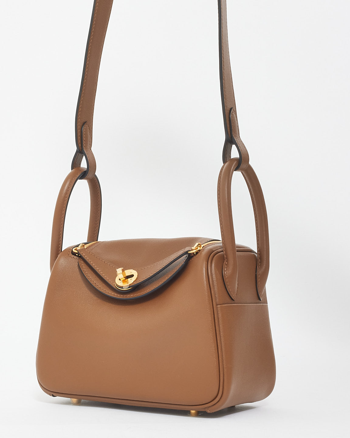 Hermès Brown (Biscuit) Leather Mini Lindy Crossbody Bag