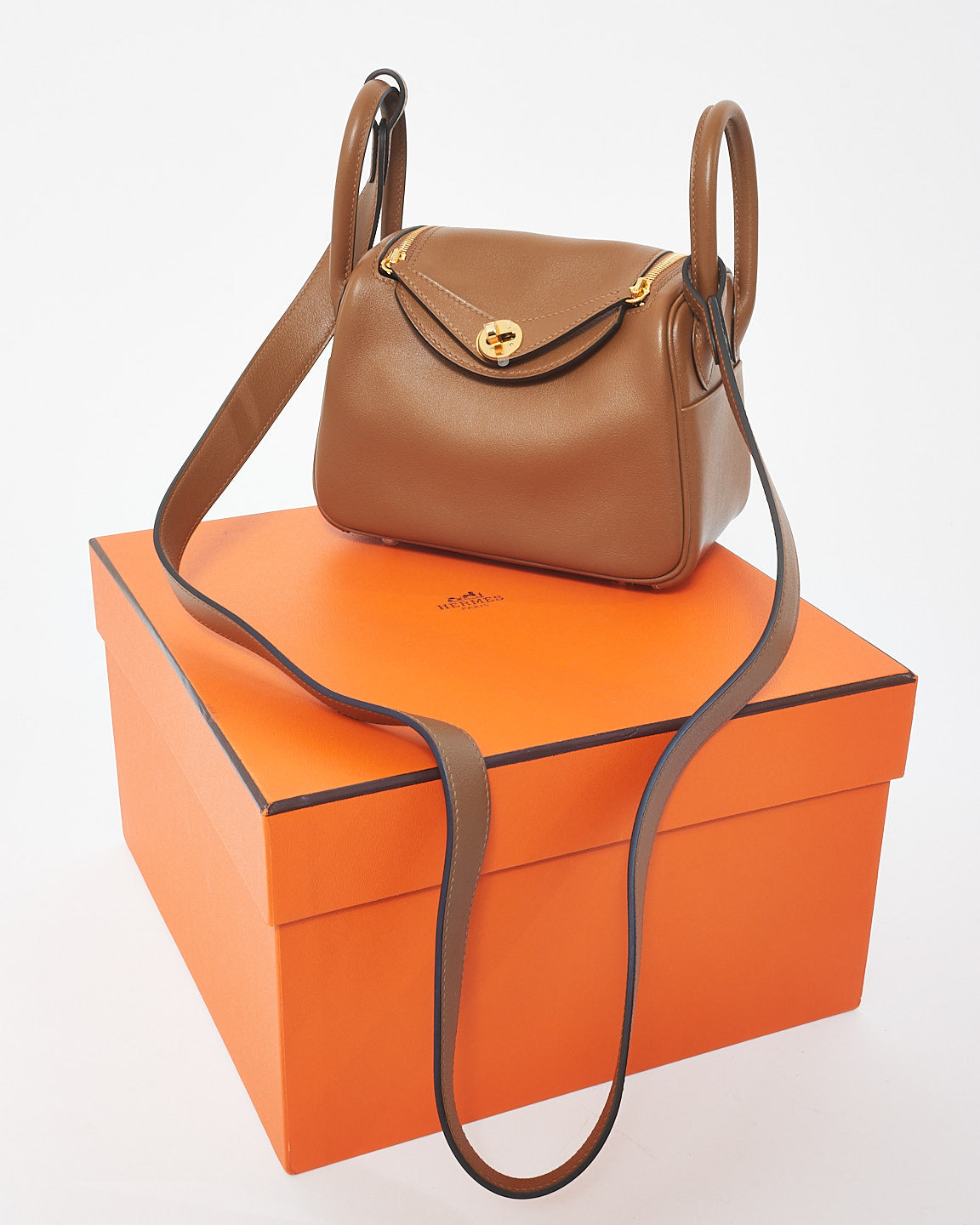 Hermès Brown (Biscuit) Leather Mini Lindy Crossbody Bag