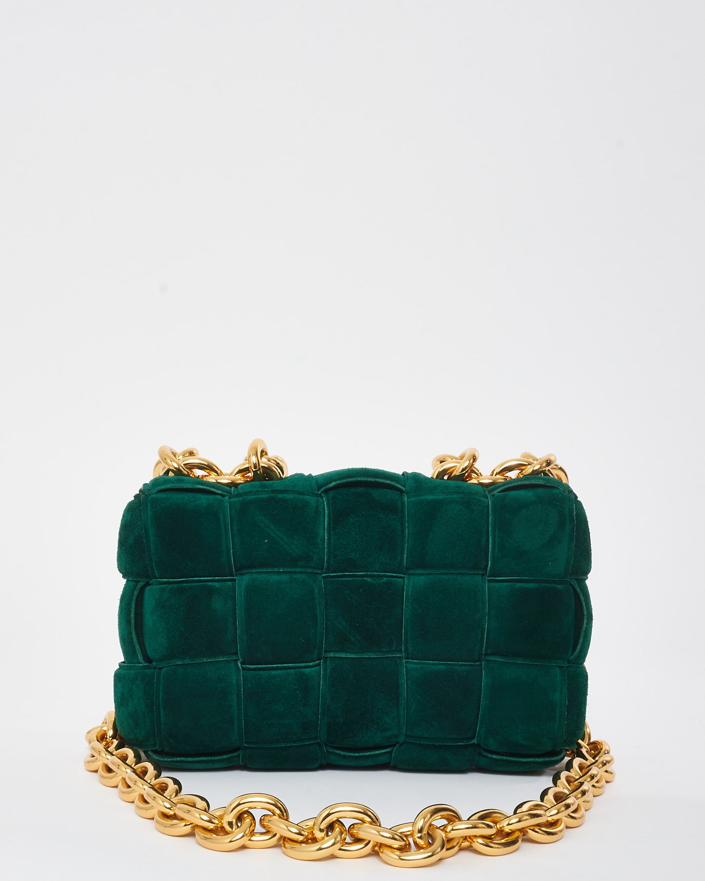 Bottega Veneta Forest Green Suede & Gold Chain Padded Cassette