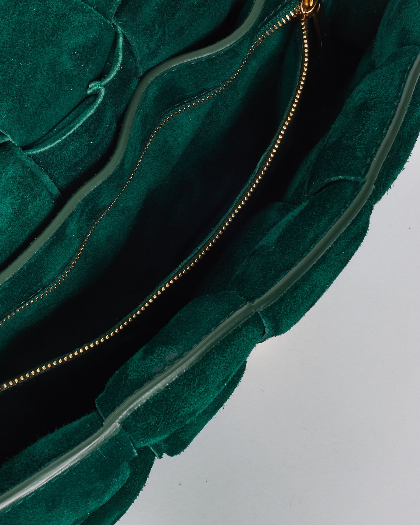 Bottega Veneta Forest Green Suede & Gold Chain Padded Cassette