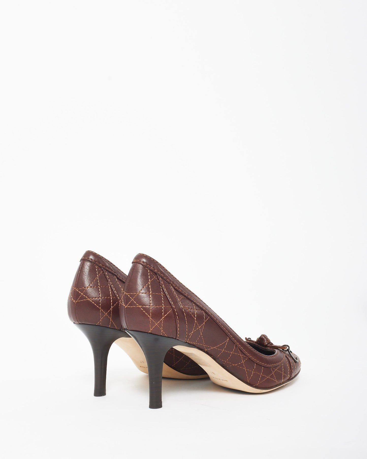 Dior Brown Lambskin Leather Cannage Vintage Style Pumps - 37