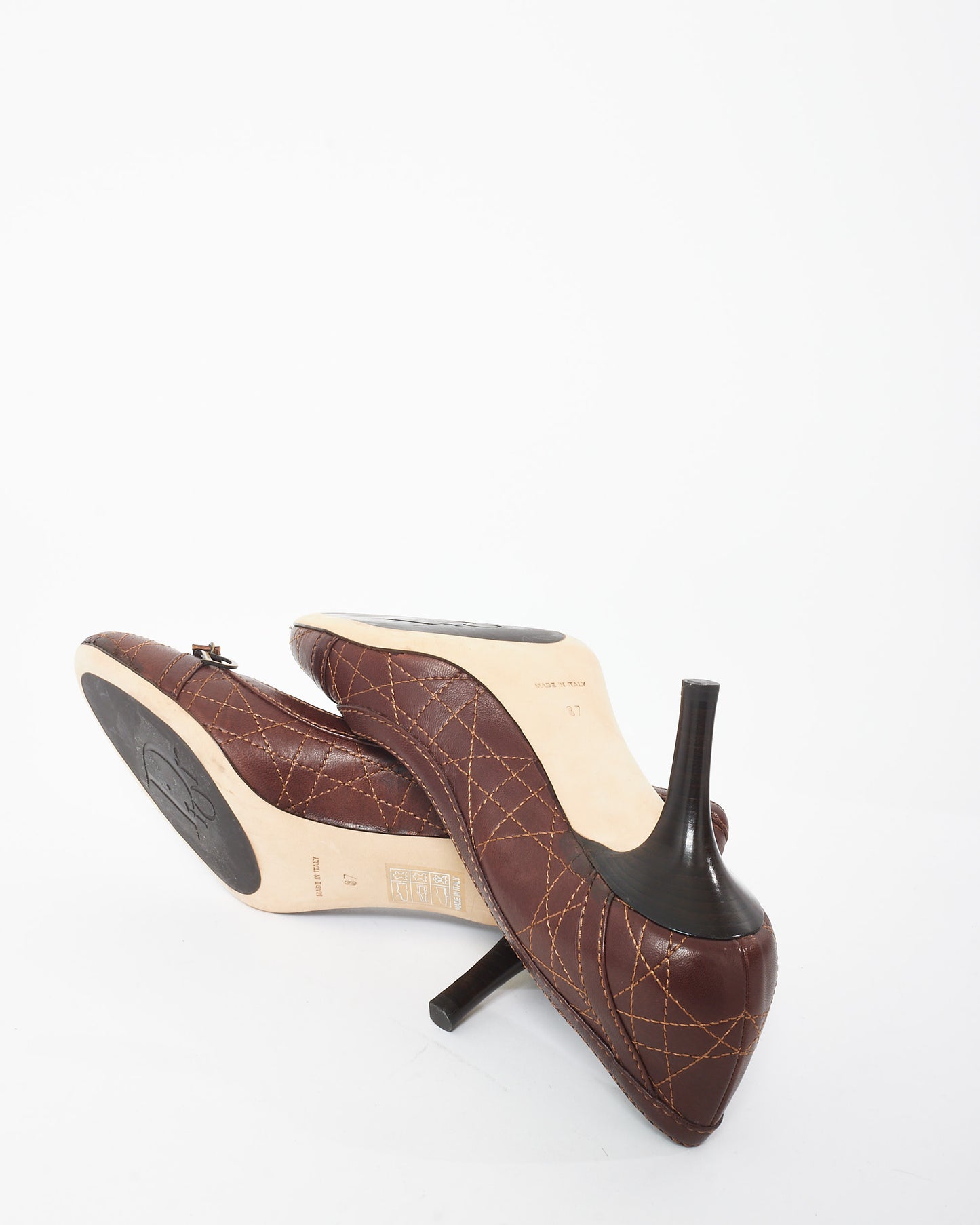 Dior Brown Lambskin Leather Cannage Vintage Style Pumps - 37