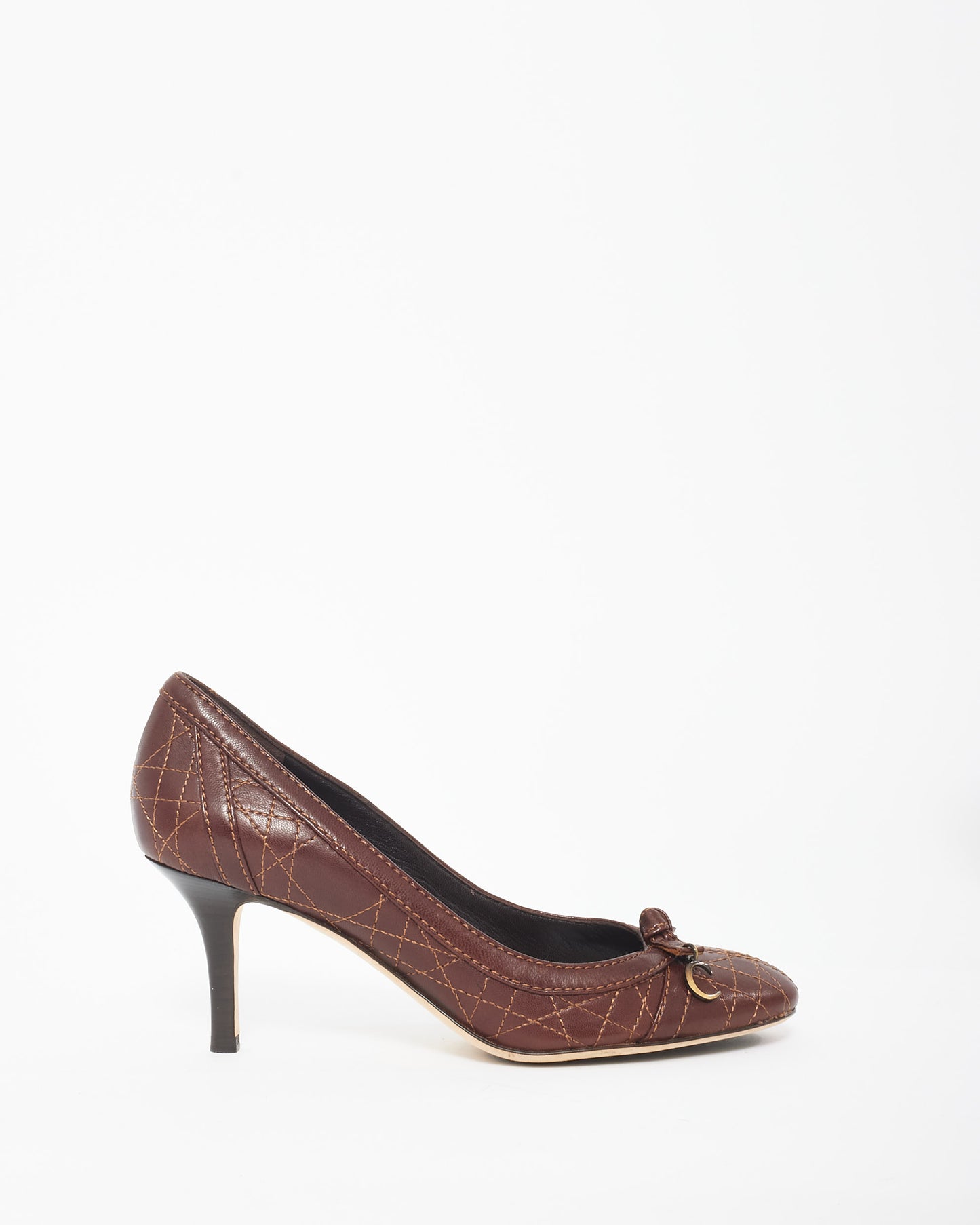 Dior Brown Lambskin Leather Cannage Vintage Style Pumps - 37