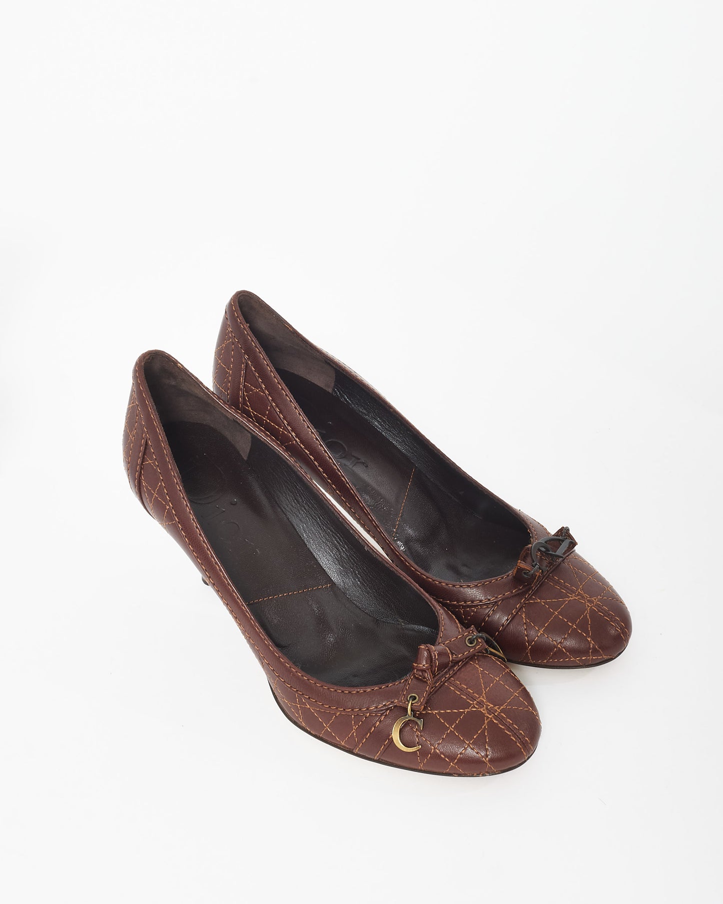 Dior Brown Lambskin Leather Cannage Vintage Style Pumps - 37