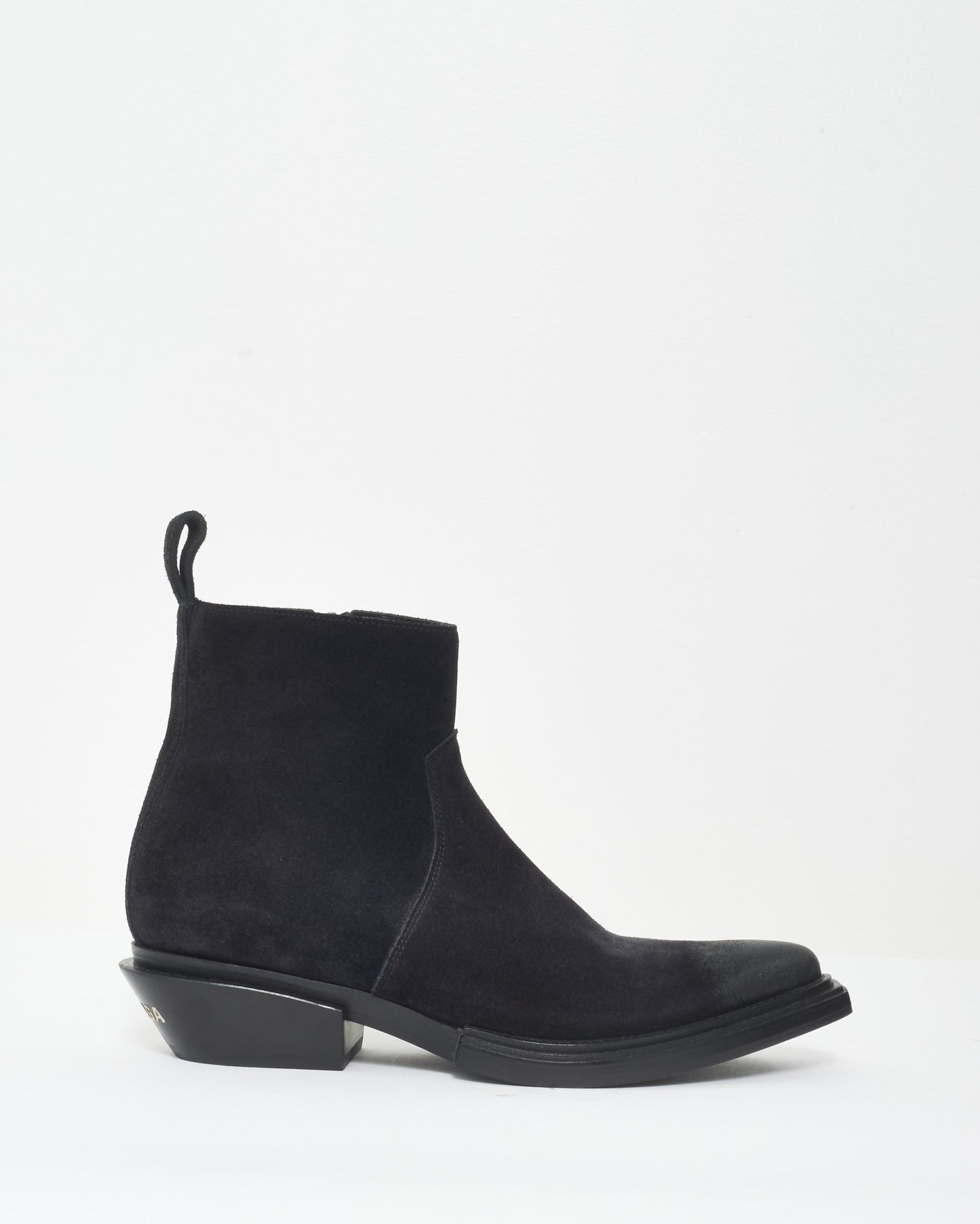 Balenciaga Black Suede Logo Western Style Boots - 38