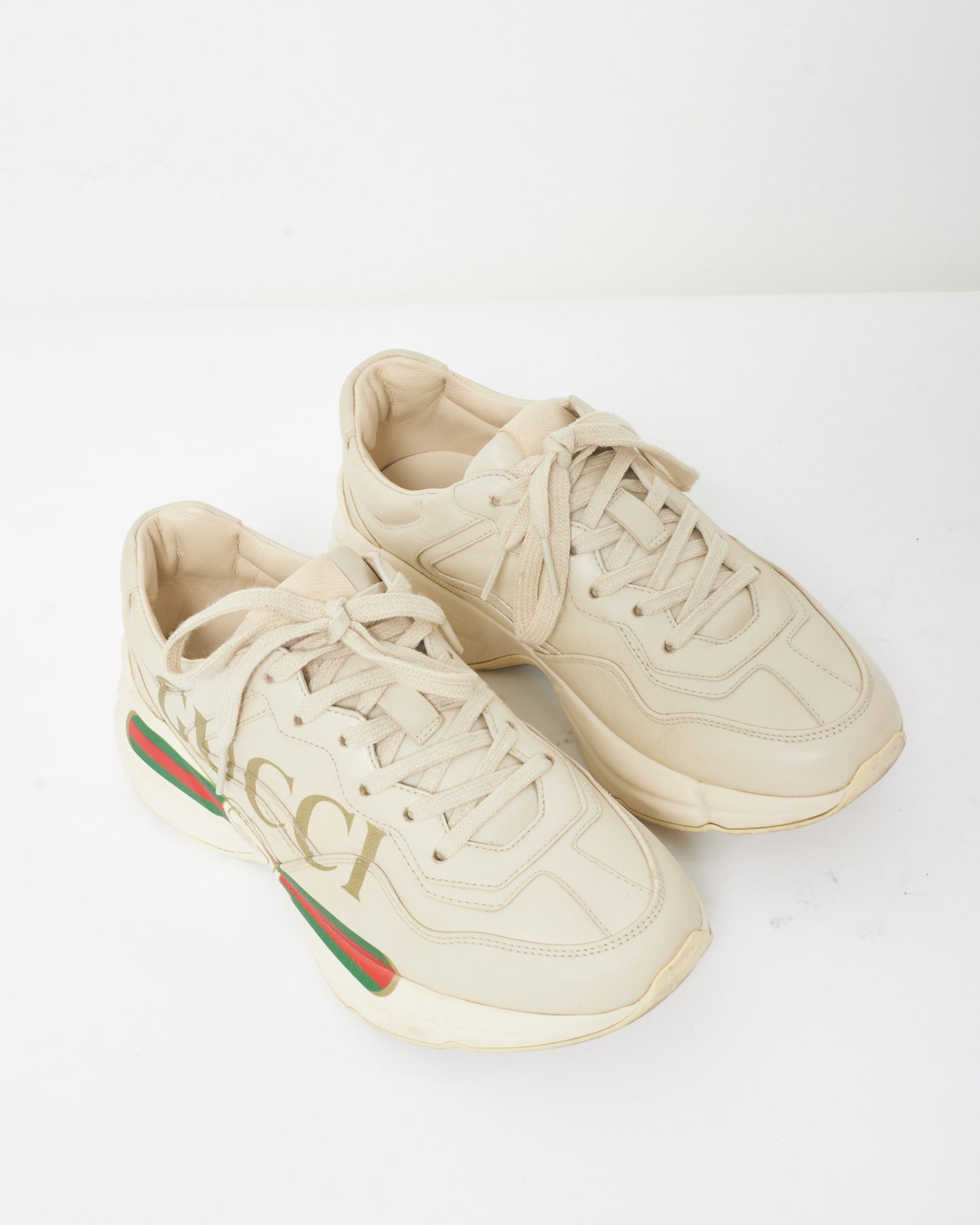 Gucci Beige Leather Logo Rhython Chunky Dad Sneakers - 37.5