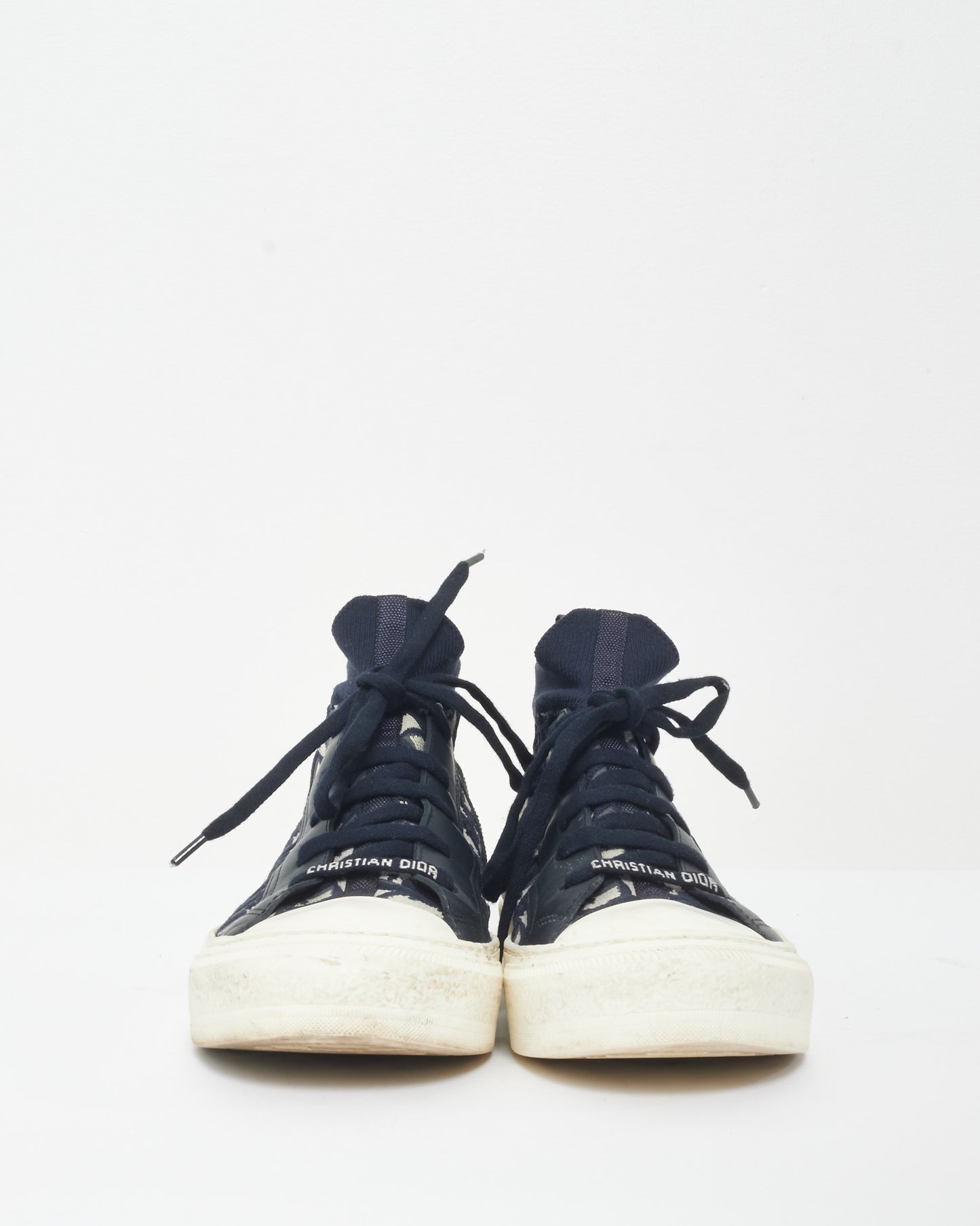 Dior Navy Knit Oblique Monogram Walk'N'Dior Hightop Sneakers - 38