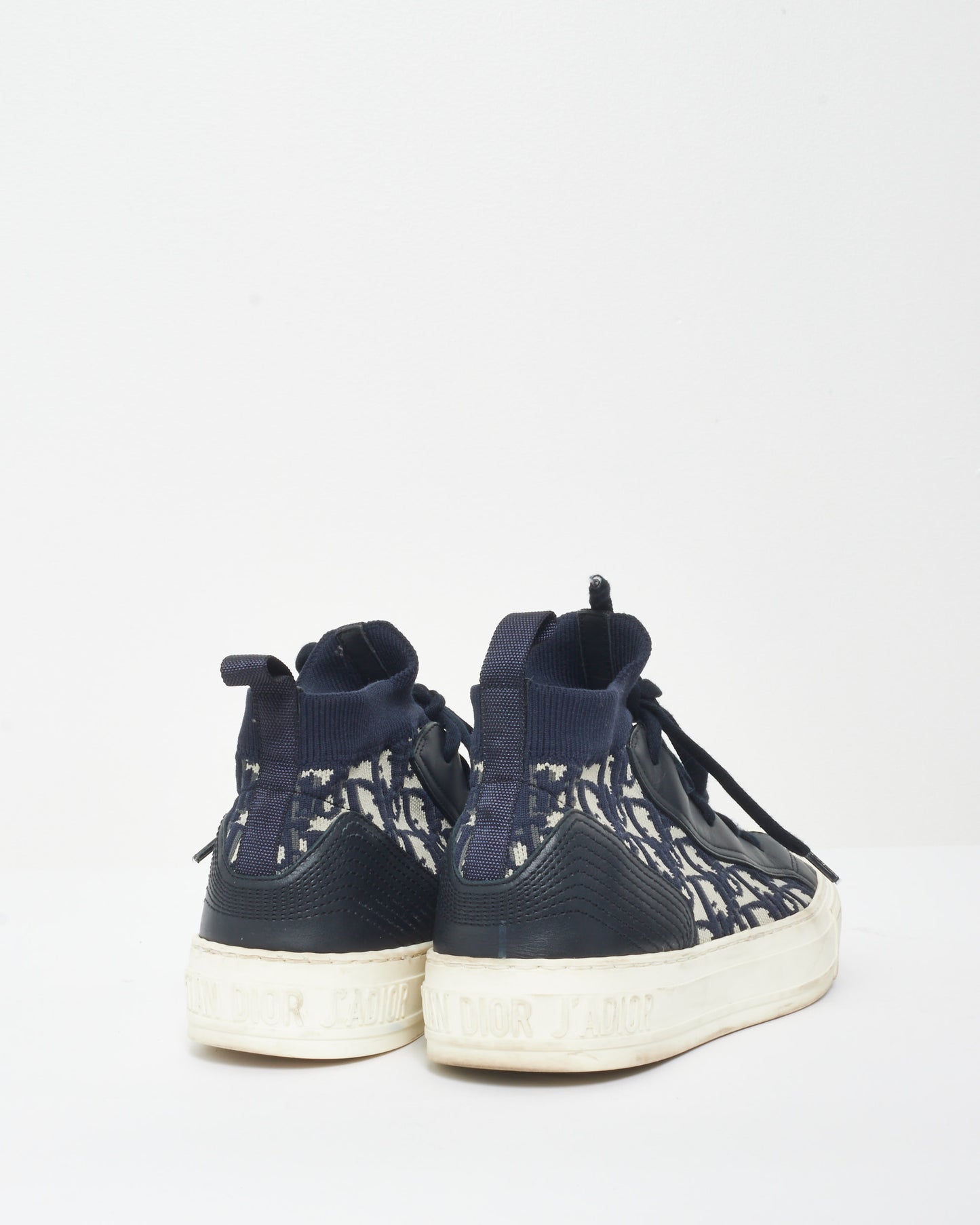 Dior Navy Knit Oblique Monogram Walk'N'Dior Hightop Sneakers - 38