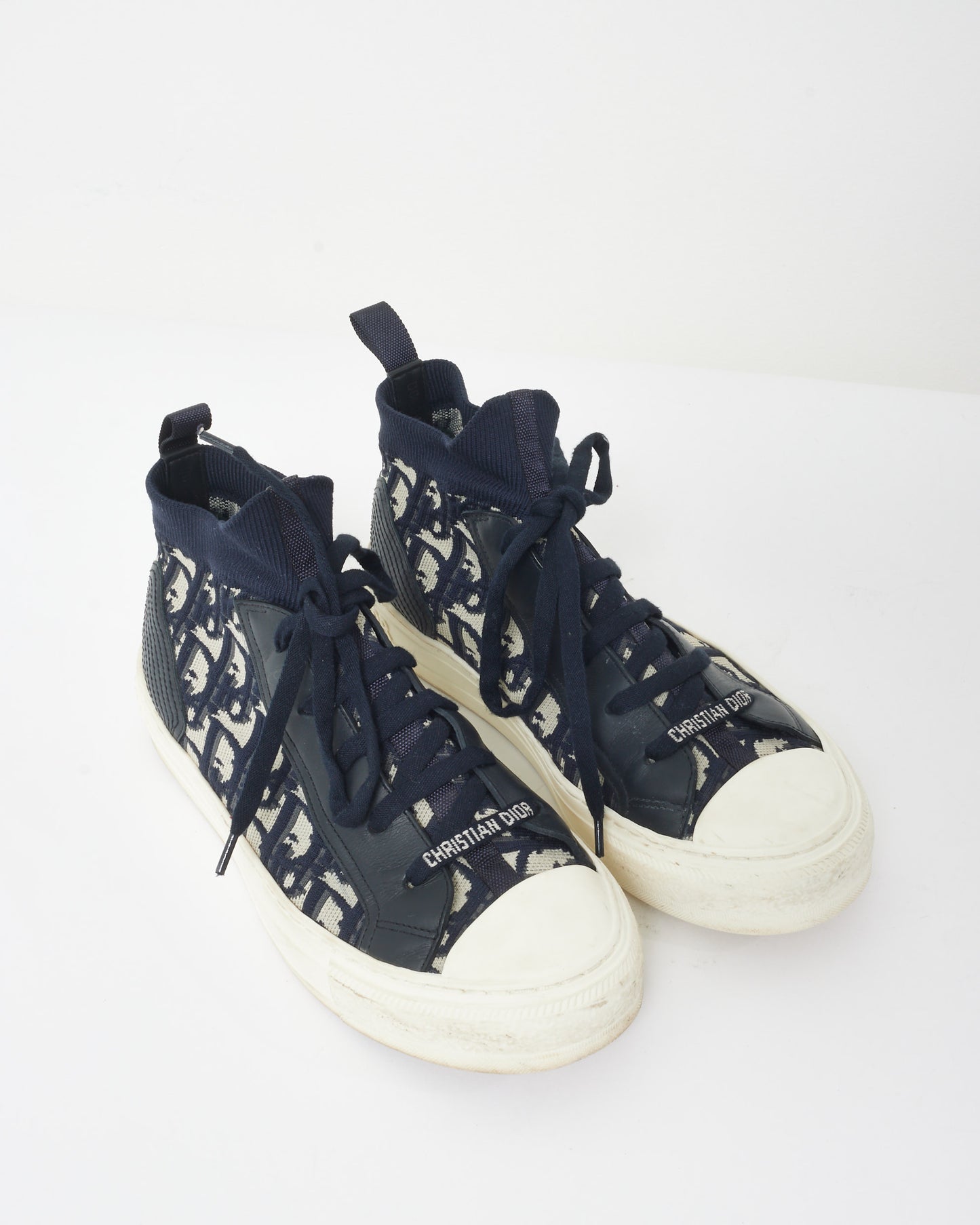 Dior Navy Knit Oblique Monogram Walk'N'Dior Hightop Sneakers - 38