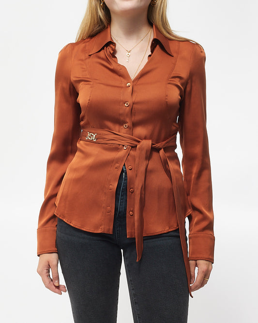 Gucci Orange (Rust) Silk Blouse with GG Logo Belt - XS