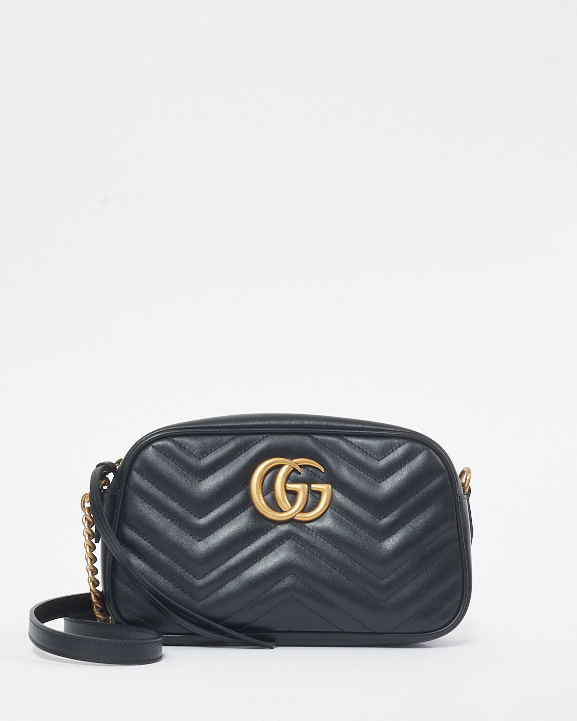 Gucci Black Leather GG Marmont Small Crossbody Camera Bag