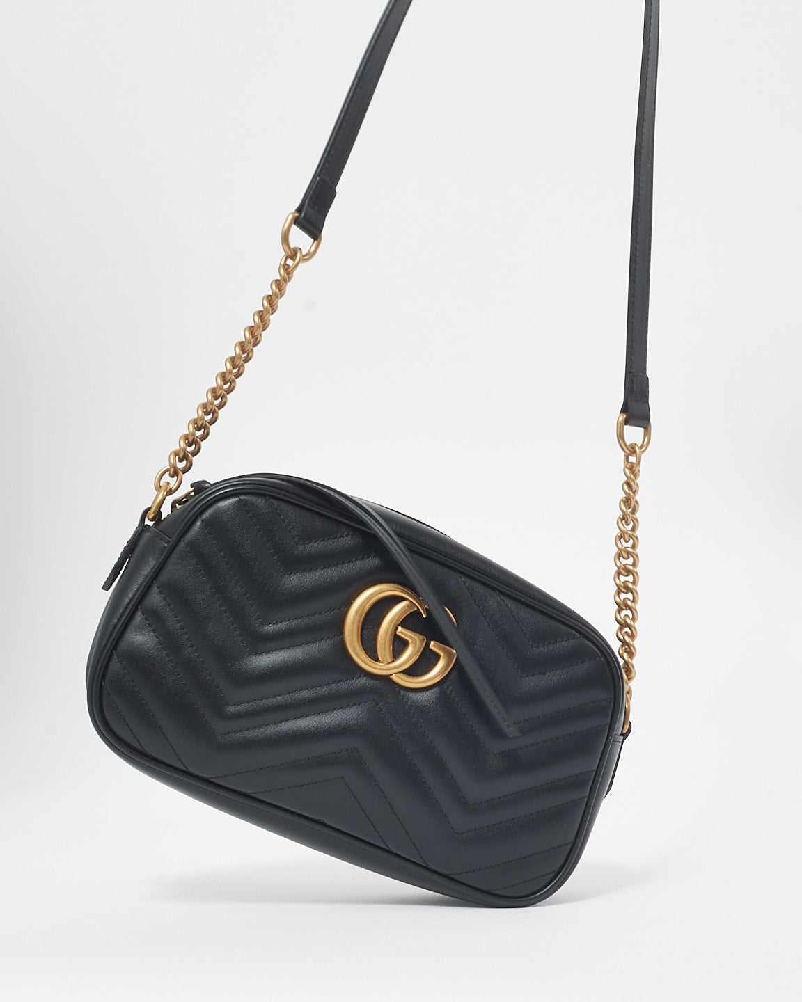 Gucci Black Leather GG Marmont Small Crossbody Camera Bag