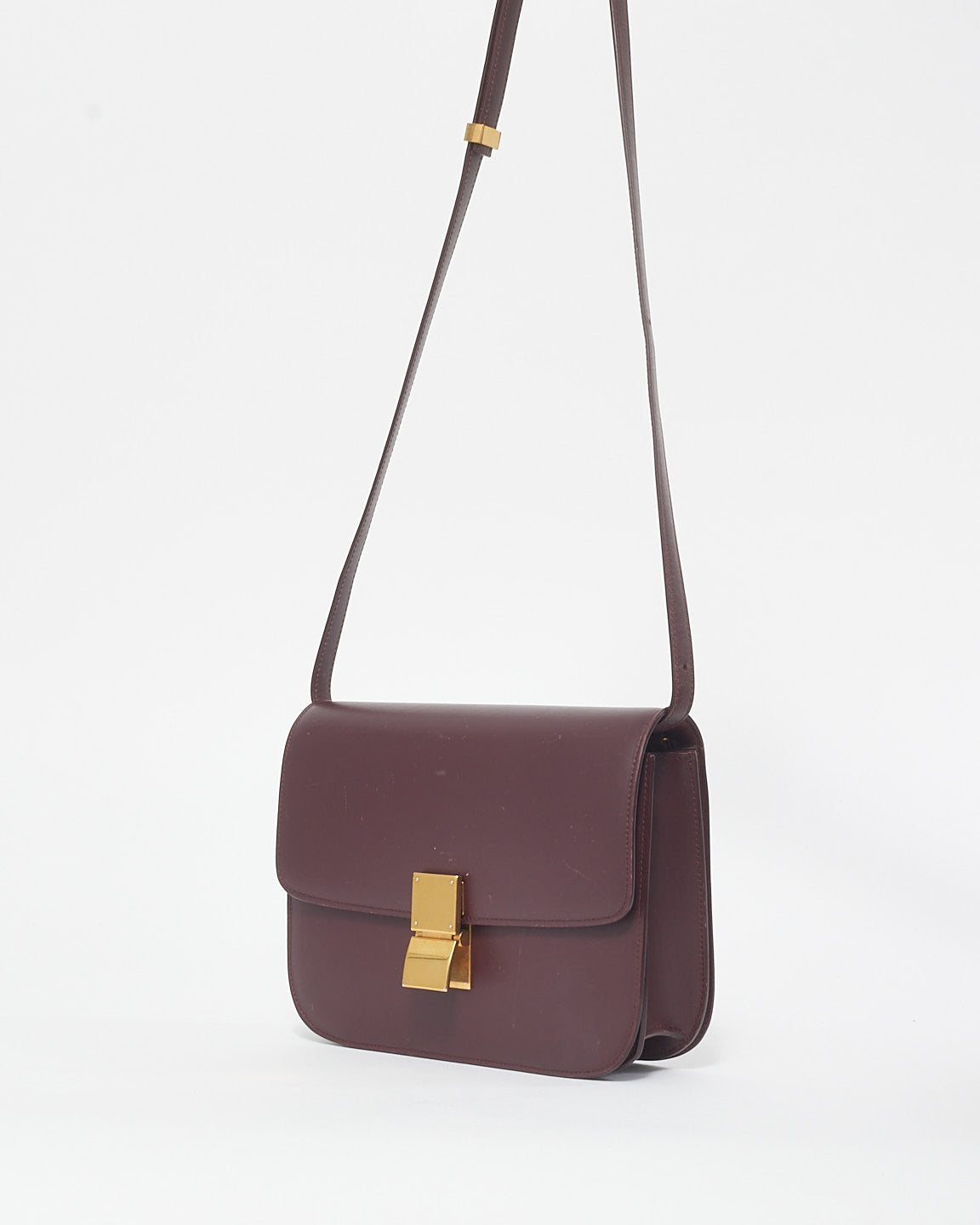 Celine Burgundy Leather Box Crossbody Bag