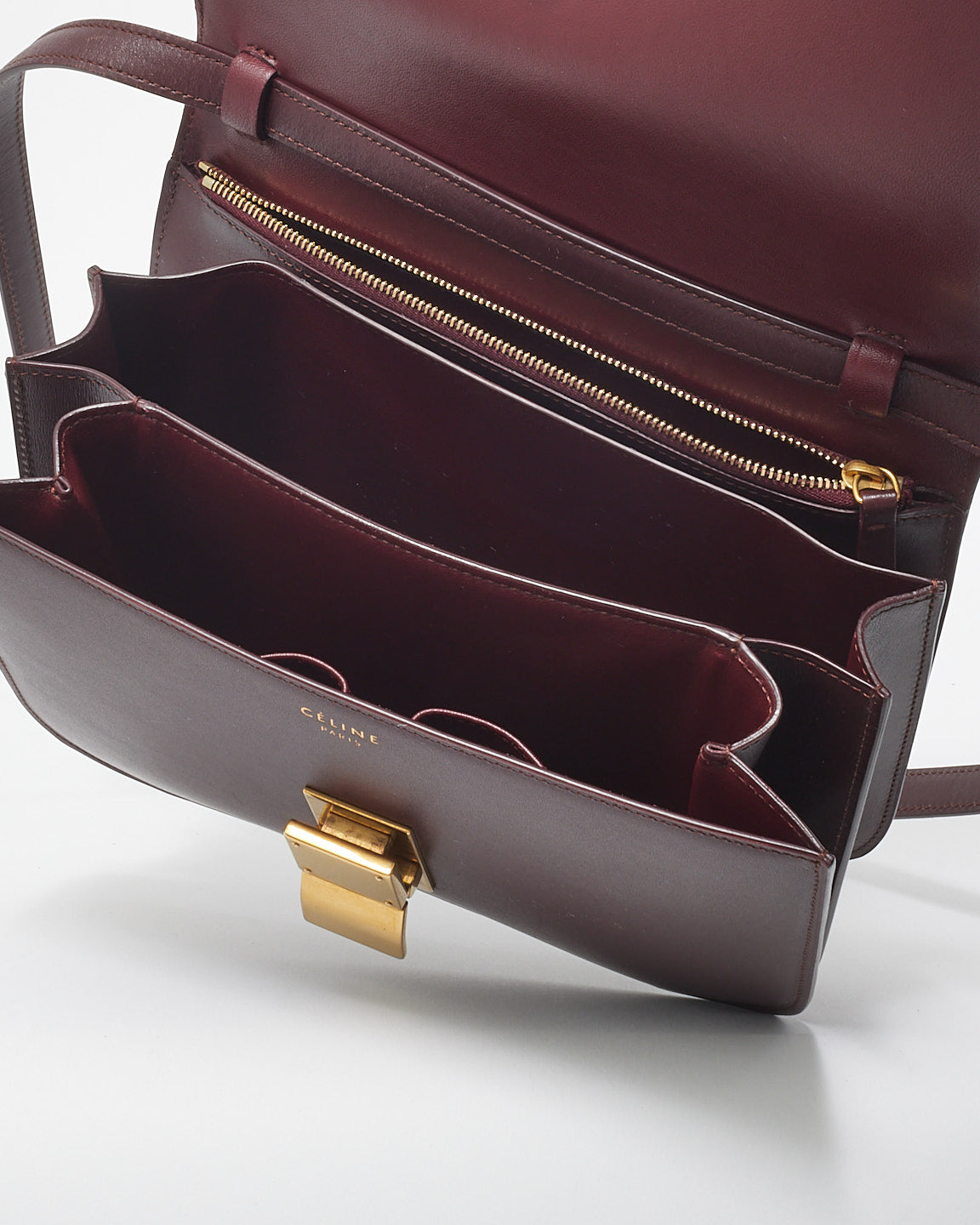 Celine Burgundy Leather Box Crossbody Bag