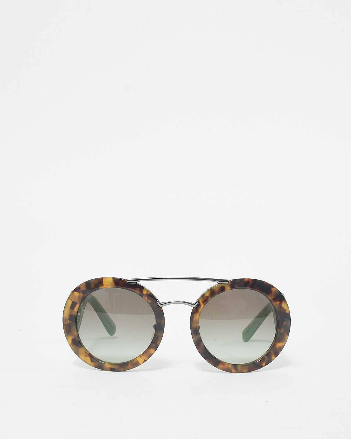 Prada Tortoise & Green Round Frame SPR13S Swivel Arm Sunglasses